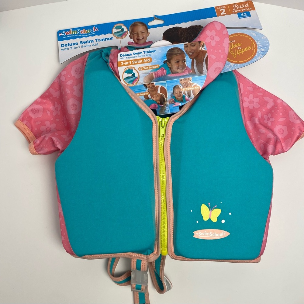 NWT - Deluxe Swim Trainer & Life Jacket, Chin & Head Support, Under Waist Buckle